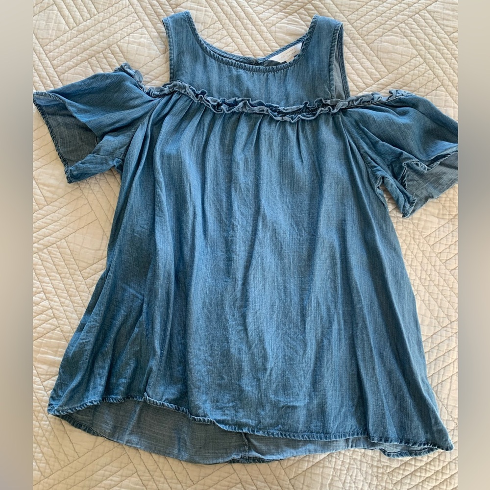 Lightweight denim open shoulder shirt